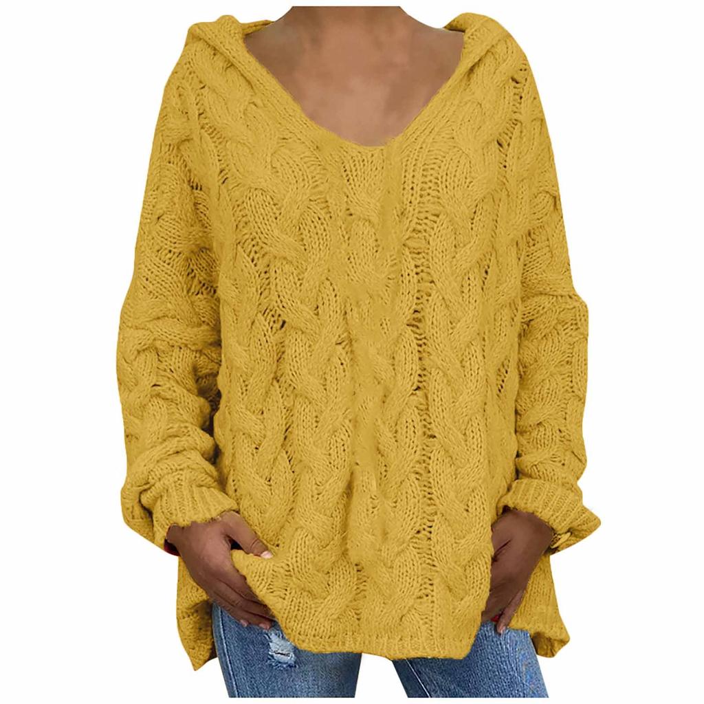 Women Fashion Loose Large Size Solid Color Hood Long Sleeves Sweater Tops
