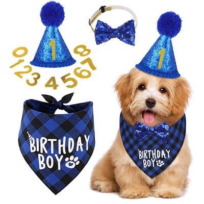 Dog Birthday Party Supplies Bandana Scarf Shiny Dog Crown Hat Pet Bow Collar Set Include 0-8 Figures Pet Cute Clothing Accessori