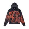 Mens Oversized Hooded Zip-Up Sweatshirt With Rhinestone Letter Print Cotton Streetwear
