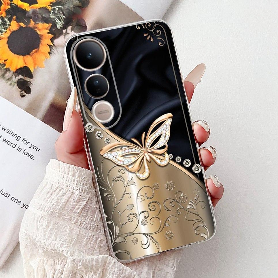 

For Cover Vivo V50 Lite 4G V50 5G / Vivo V2441 V2427 Phone Case Colorful Flower Butterfly Lxuru Women Fashion Soft Siliocne Etui Vivo V50 5G
