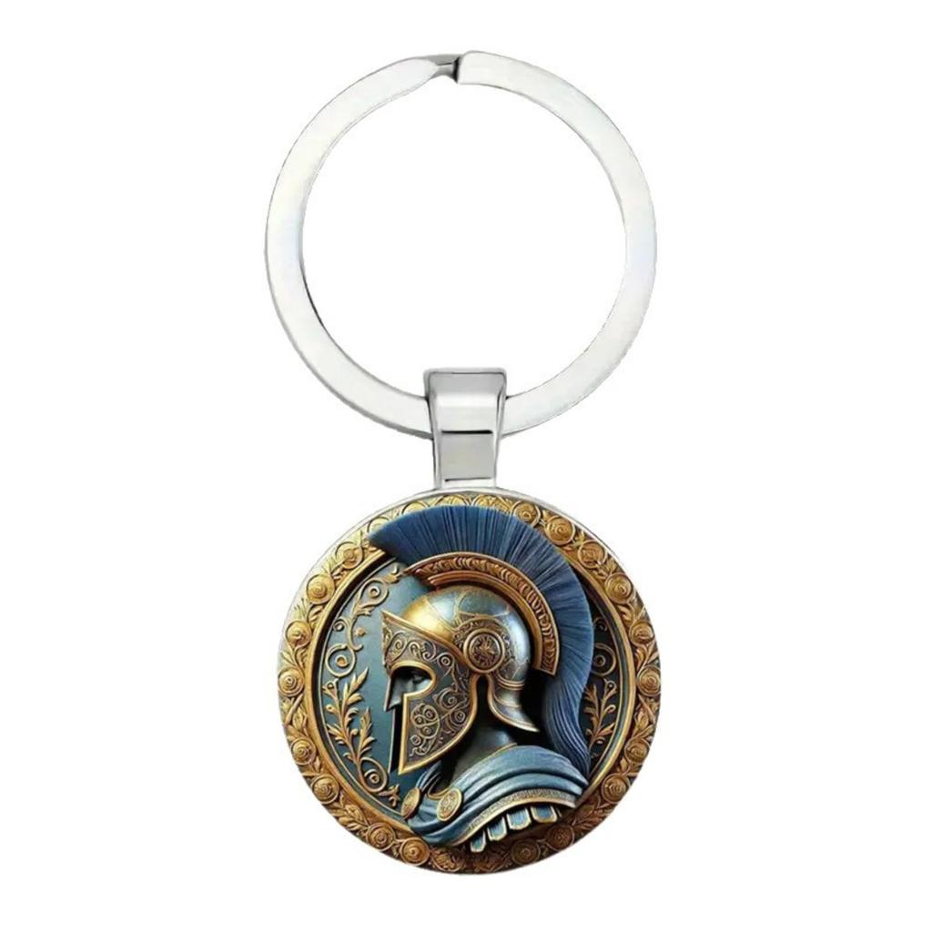 Round Metal Keychain Pendant with Ancient Warrior Helmet Design Alloy Material Durable Key Ring for Keys Bags Accessories