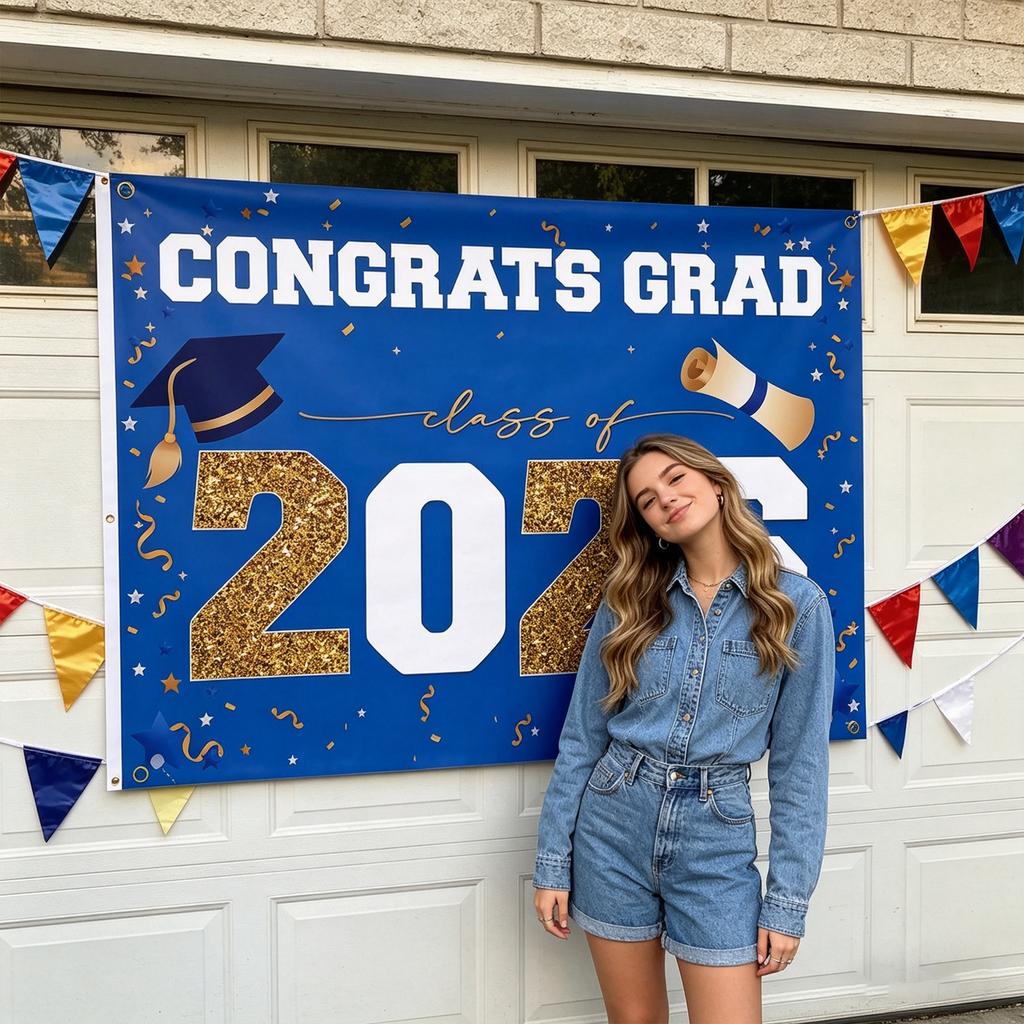 Congrats Grad 2026 Graduation Party Decoration Banner Class of 2026 Graduation Celebration Banner 180x120cm