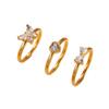 European Golden Ring Set: Shiny Rhinestone Butterfly, Heart & Bow Design in Stainless Steel