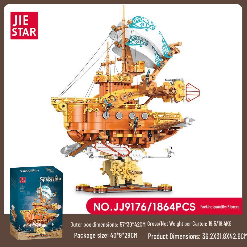 Jie Xing Steampunk Spaceship Moon Base Model Building Blocks Toy Sci-Fi Display