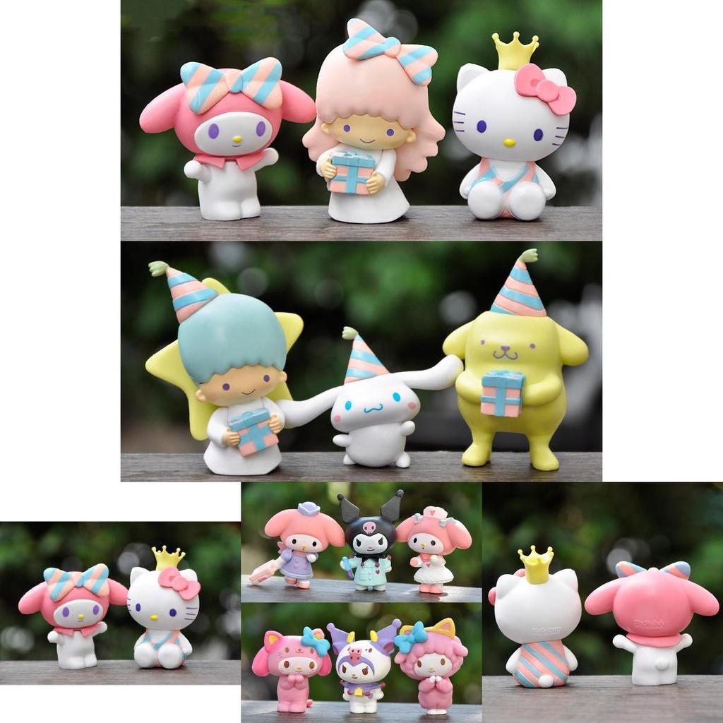6pcs Sanrio Hellokitty Kuromi Littletwinstars Figures For Cake Decorations