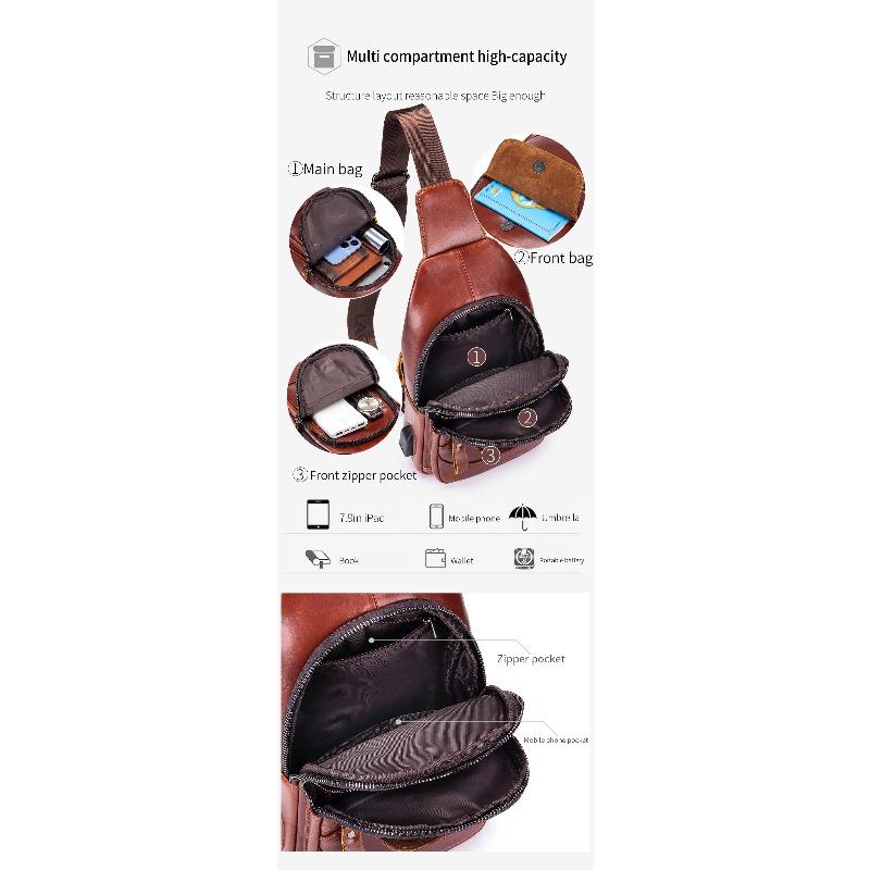 New Leather Men's Bag High-quality Chest Bag Shoulder Crossbody Bag with USB Cable, Essential for Travel and Work, Handbag iPad