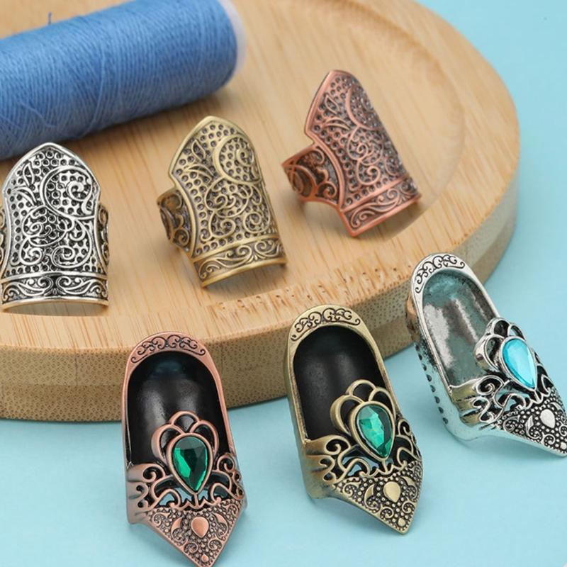 2Pcs Retro Metal Thimble Finger Tip Protector Ergonomic Finger Guards For Adult Beginner Hand Sewing Quilting Embroidery