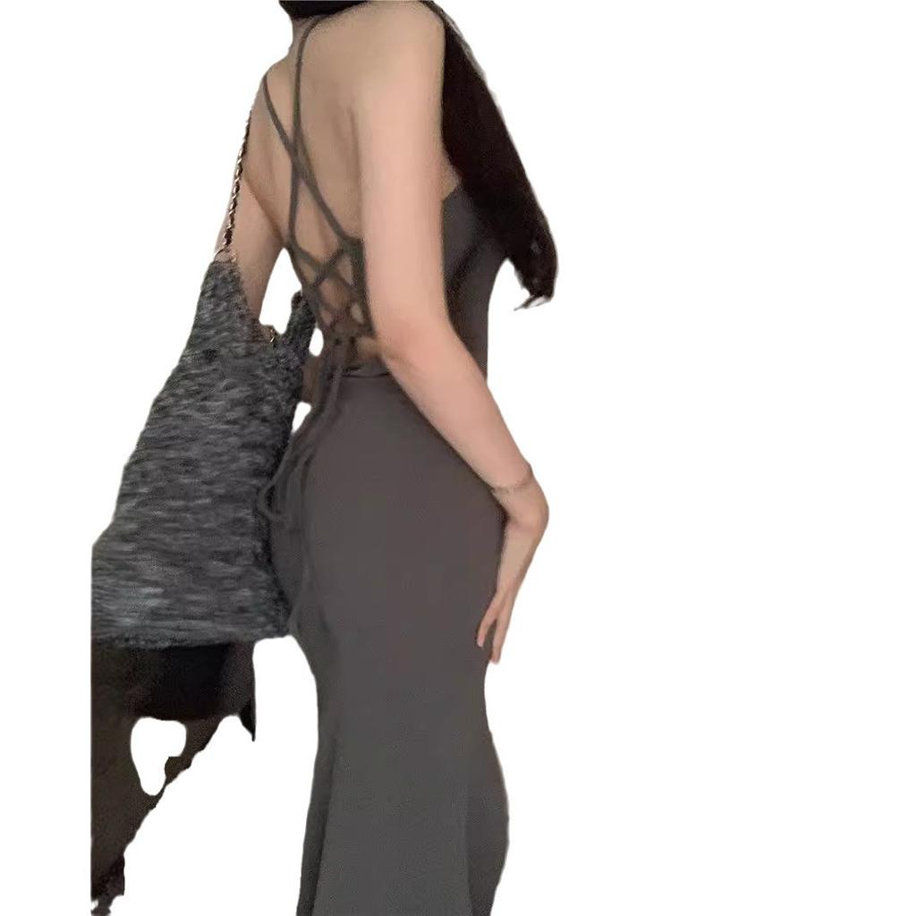 Pure and Tempting Hot Girl Tie-Up Backless Dress for Women, New Summer Waist-Cinching Hip Dress, Slit Slip Dress