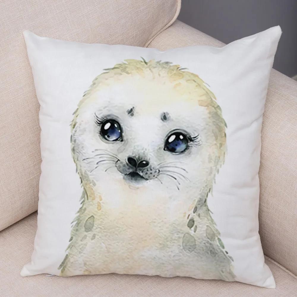 Watercolor Cute Animal Cushion Cover Sofa Home Decor Zebra Giraffe Hippo Monkey Lion Fox