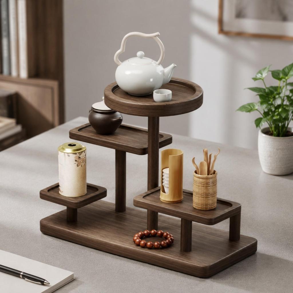 Teaware Display Stand MultiLevel Tiered Tabletop Rack Compact for Tea Lovers,