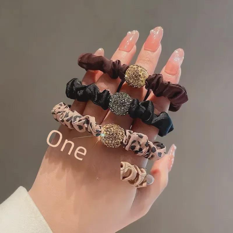 Bright Mesh Rhinestone Hair Ring - Elastic Pleated Large Intestine Ponytail Band