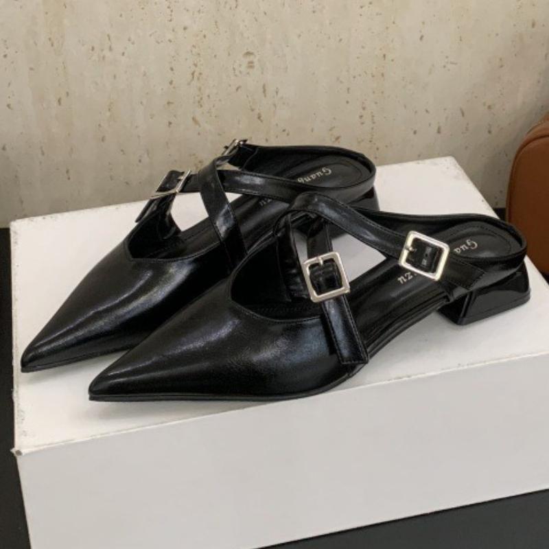 Fashion Elegant Pointed Toe Low Heel Pumps Women Fashion Cross Tied Buckle Slide Sandals Comfort Commuter Office Shoes Zapatos De Mujer