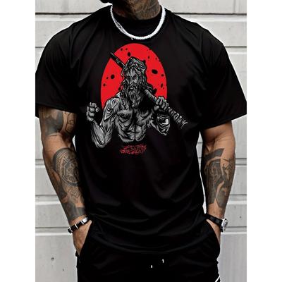 Herren Muskulöser Krieger Grafik T-Shirt - Print Streetwear Tee mit Rundhalsausschnitt Kurzarm, Sommer Freizeitkleidung Geeignet für Fitnessstudio, Workout