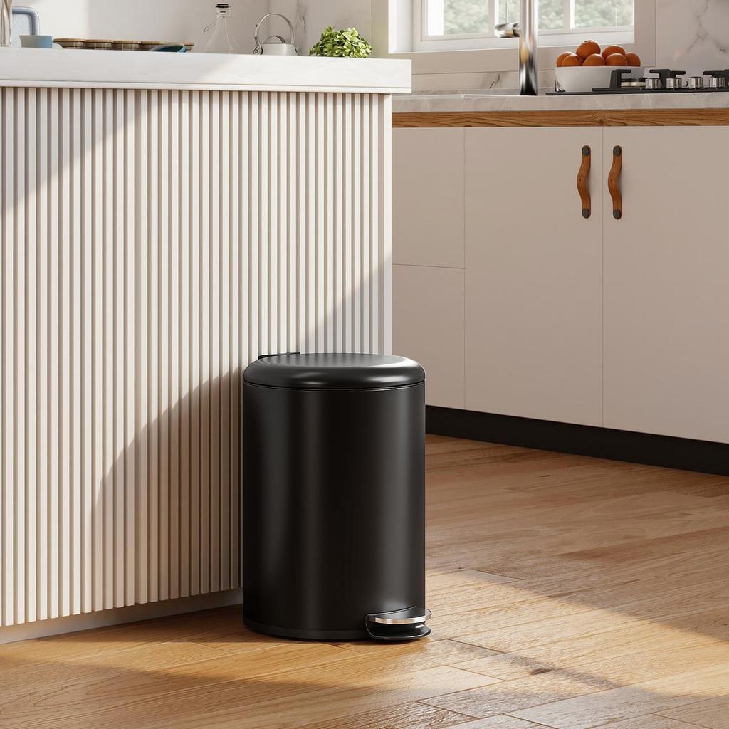 Pedal Kitchen Bin, 20 L, Metal, Soft-Close Lid, Removable Bucket, Black