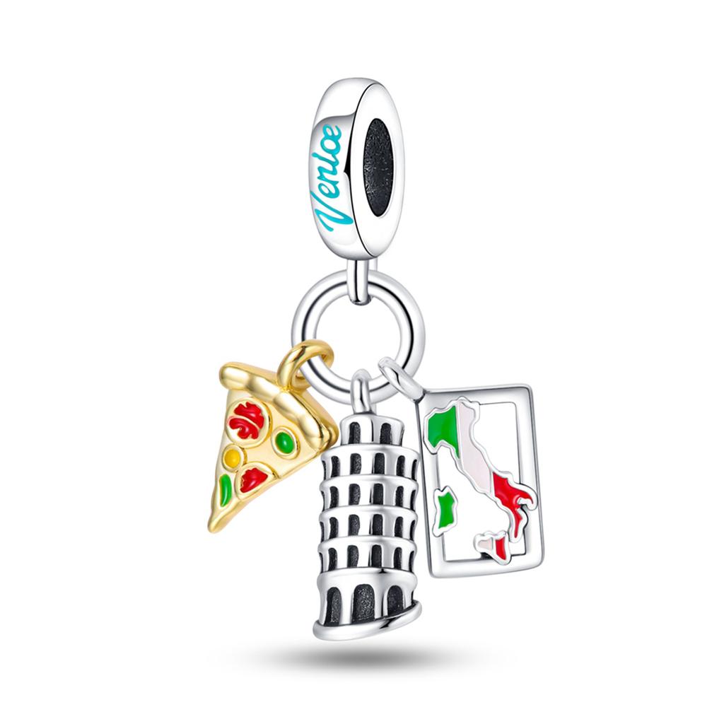 925 Silver Travel Charm Pendant New York Rome Vienna Landmark Building Bracelet Diy Fashion Jewelry Gift