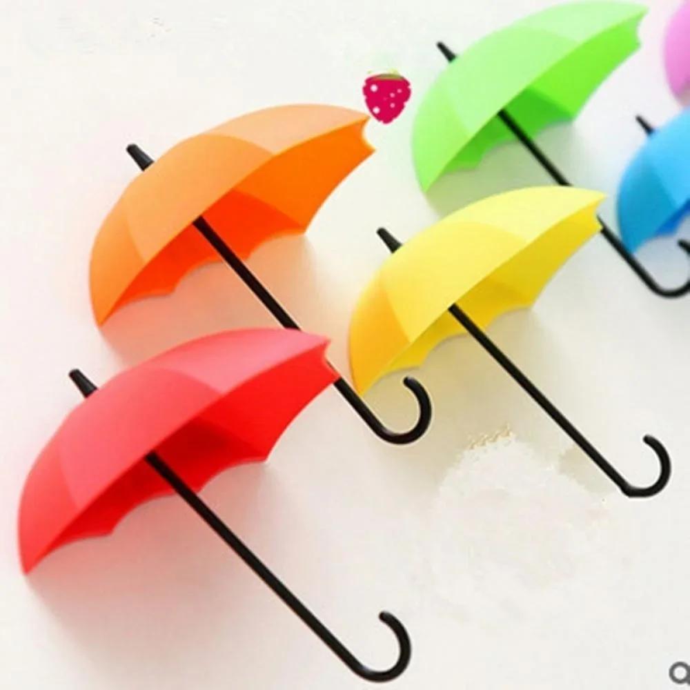 3Pcs Hooks Colorful Umbrella Wall Hook Key Hair Pin Holder Organizer Decor Beautiful Creative Small Umbrella Hook Home Supplies