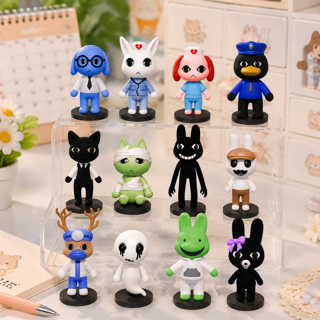6/12/18pcs Model Game Animal Hospital Figures Set Anomaly Cat Dog Penguin Bunny Figure Ornament Halloween Christma Gift