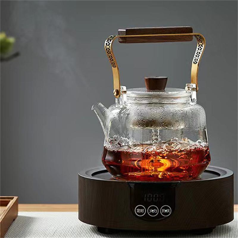 Japanese Heat Resistant Glass Tea Pot with Tea Infuser Copper Wood Handle Kungfu Tea Kettle Brewing Puer Teapot Teaware