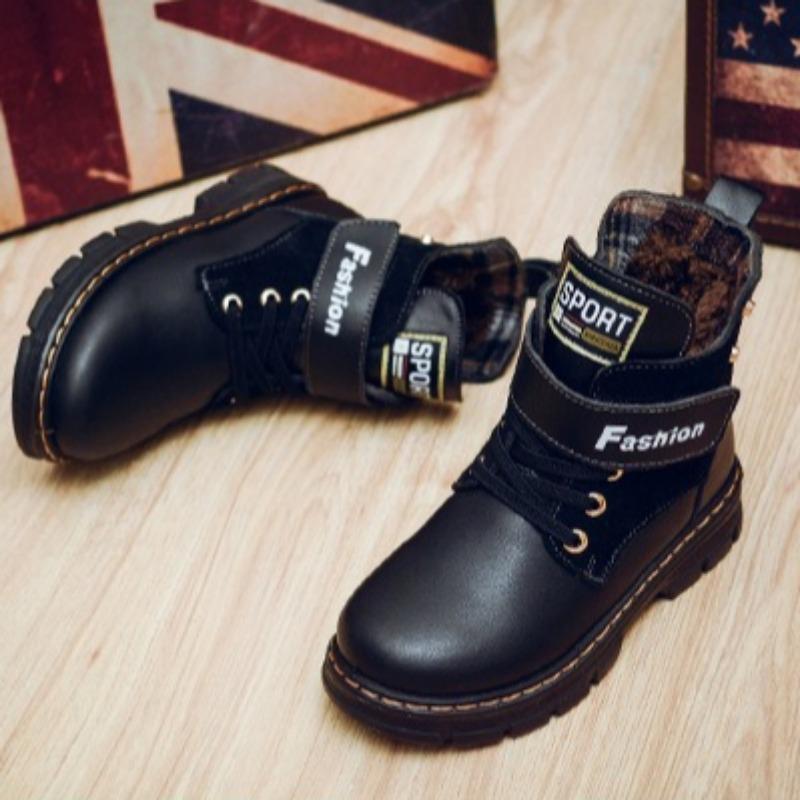 Children's Retro Leather Boots Boys Stylish Short Boots Warm Casual Leather Shoes