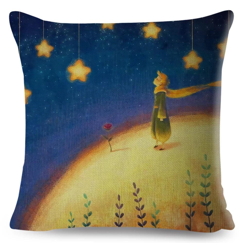 Little Prince Pillow Case Decor Cartoon France Anime Print Cushion Cover for Sofa Home Children Room Linen Throw Pillowcase