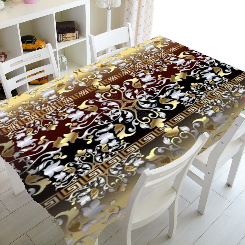 Luxuriöse, rechteckige Tischdecke mit geometrischem Muster in Schwarz und Gold, bedruckt für Tisch und Dekoration, wasserdichte Tischdecke