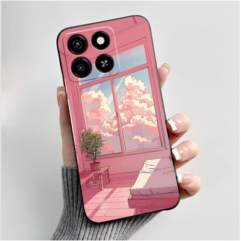 For ZTE Blade A35/A55 Jelly Soft Black Cover New Stylish Pattern Penguin Tiger Rabbit Puppy Cat Anti-fall Funda