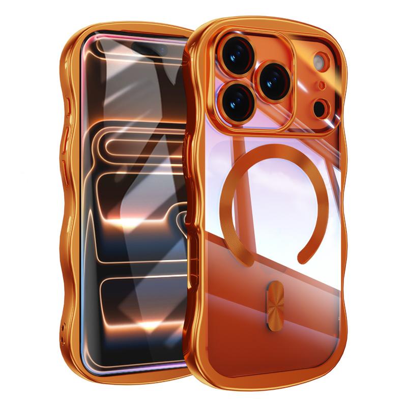 

Plating Wave Protect Phone Case For iPhone 17 Pro Max Air 13 14 15 16 Pro For Magsafe Wireless Charging Transparent Cover iPhone 13