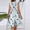 Women's Spring And Summer Casual V-Neck Sleeveless Waist Floral Print Midi Dress