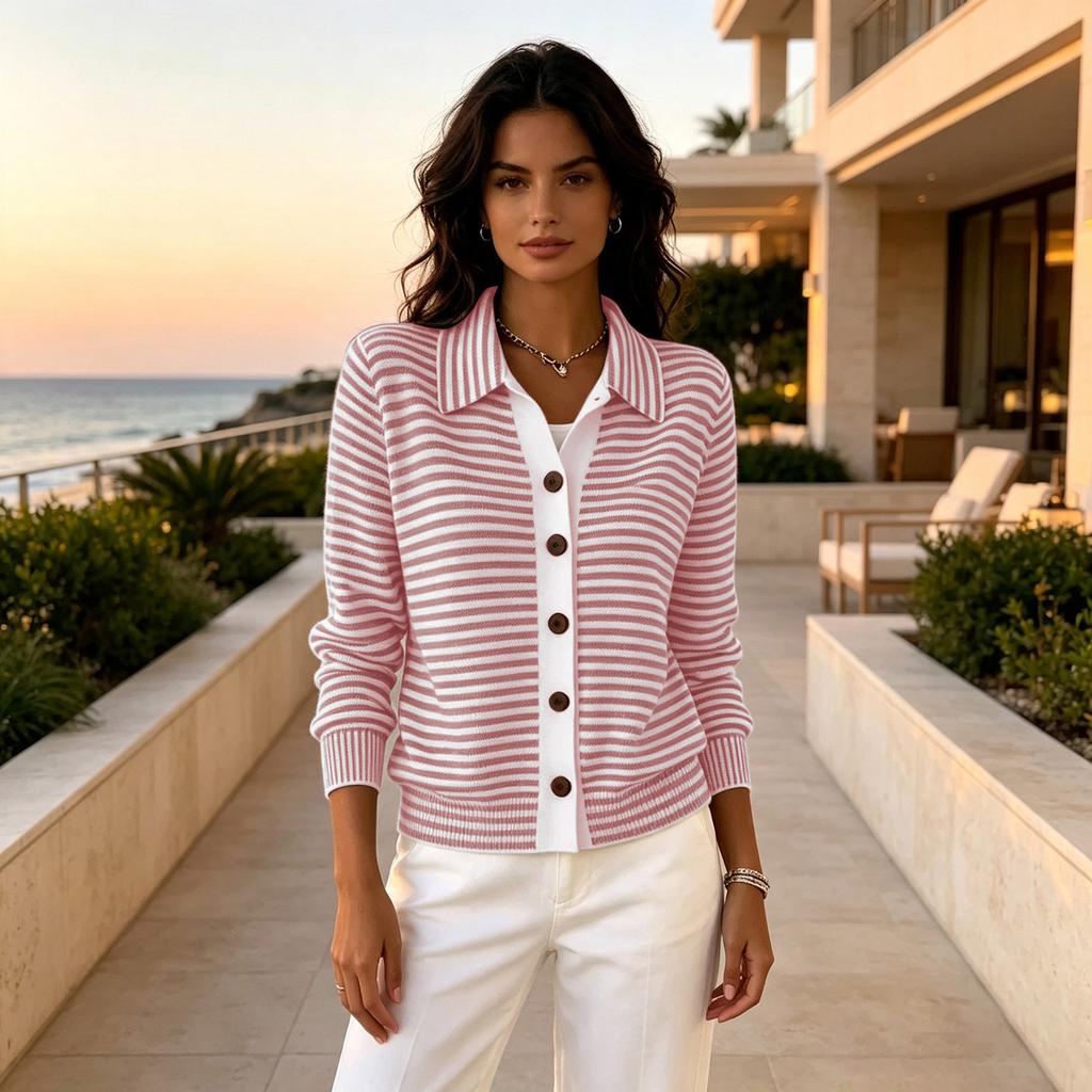 Women's Casual Button Front Knitted Striped Cardigan Sweater for Everyday Wear