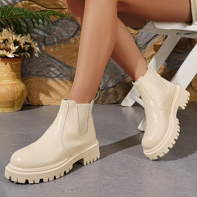 Fashion 2025 Autumn Winter Women's Boots Platform Warm Waterproof Leather Round Toe Mid Heel Rubber Outsole Fashion Boot