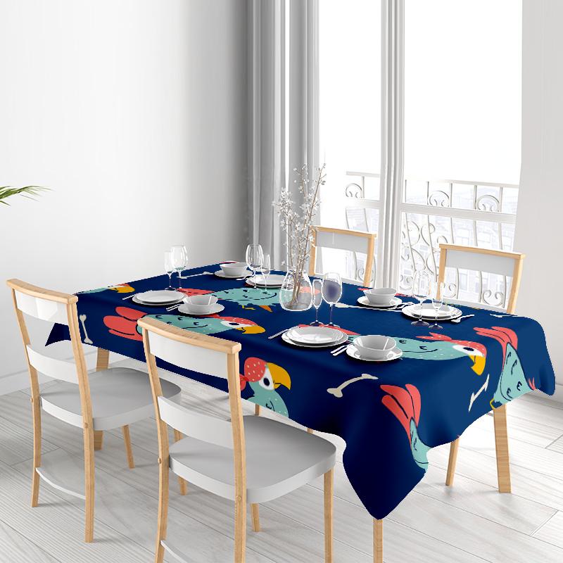 Modern Cartoon Print Tablecloth Blue Floral Design Dining Room Decor Reversible Cotton Square Kitchen Placemat Cover Size 150x23