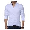 Solid Color Men Casual Stand Collar V Neck Long Sleeve T-Shirt Slim Fit Top