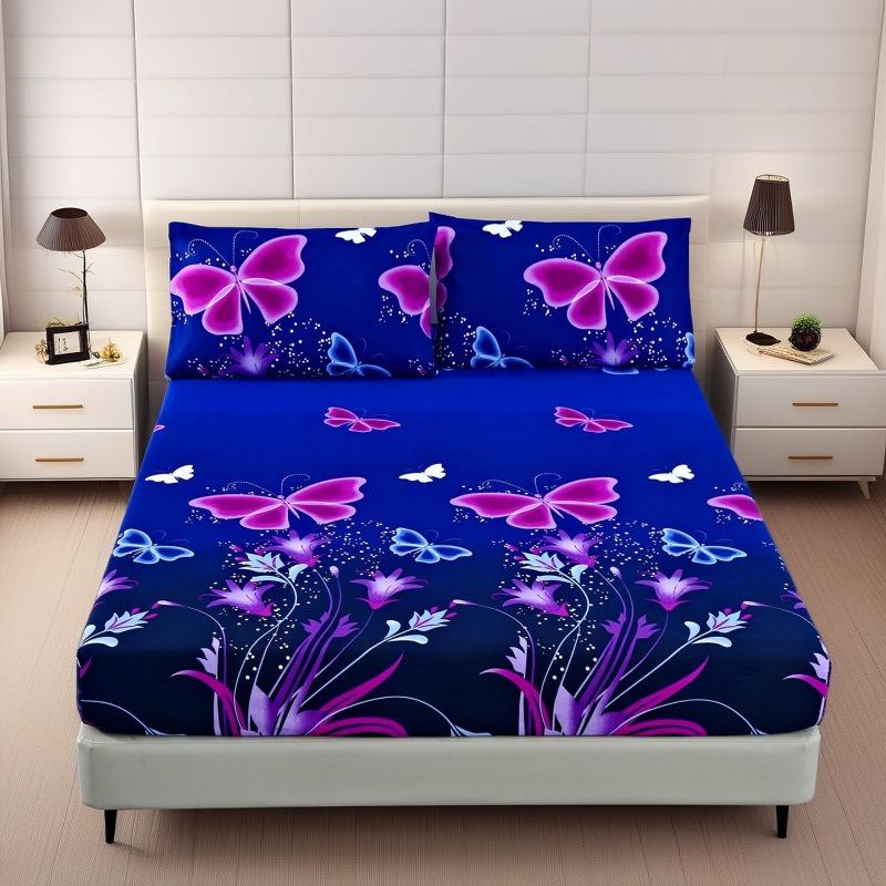 

3Pcs Printed Plant Pattern Bed Sheet Pillowcase Set Elastic Band Around Mattress Wrinkle-Resistant Easy Care Juego De Sábanas 3pcs-90x200x30cm