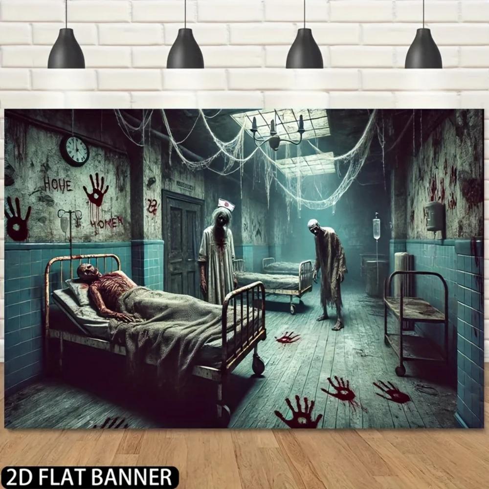 Halloween Terror House Zombie Patient Theme Banner Decoration Background Bloody Handprint Ghost Decoration Photography Backdrop