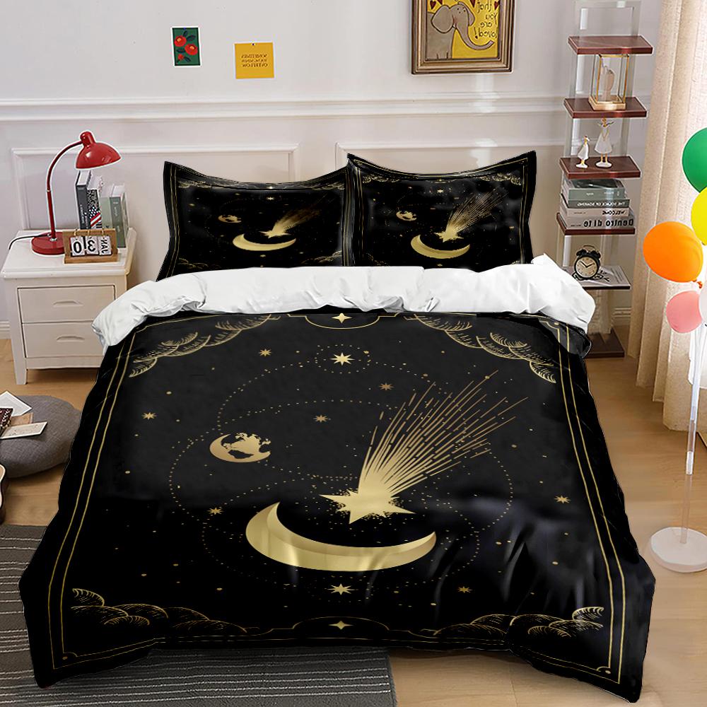 Cosmic Moon and Star Black Bedding Set Bedding set (1 duvet cover, 2 pillowcases, duvet not included)