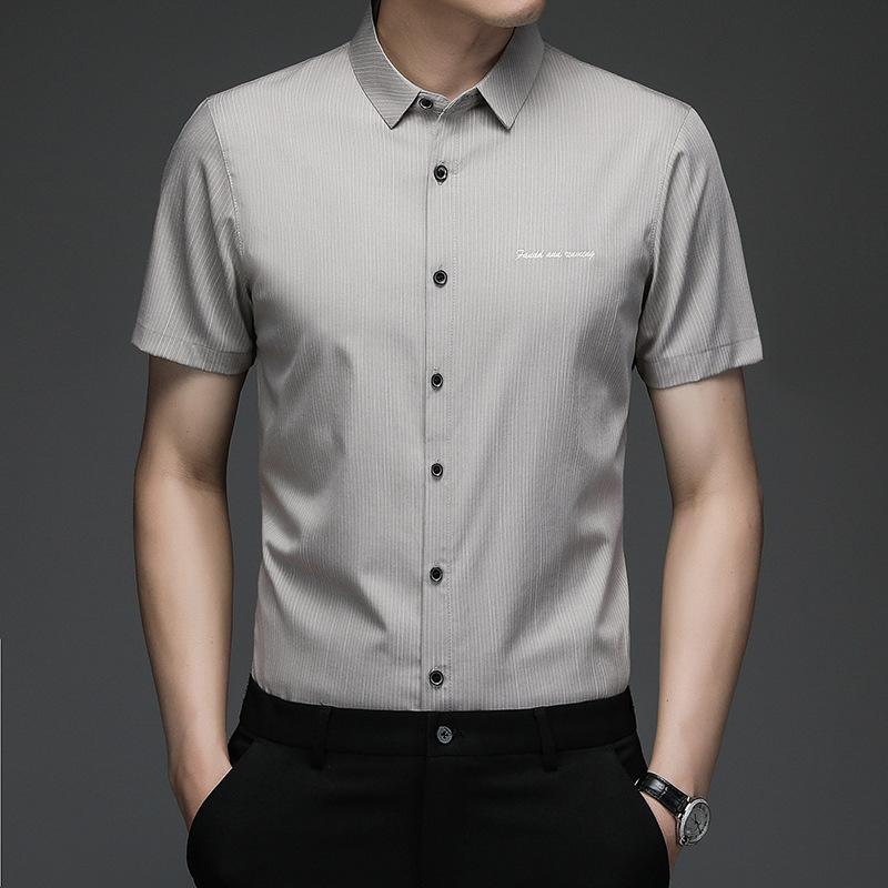 Summer New Pure Color Business Men's Lapel Short-Sleeved Shirt Young and Middle-Aged Men's Fashion Casual Shirt Men's