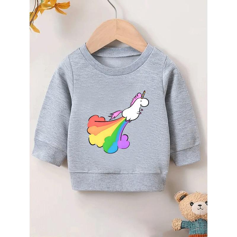 European sizes Cute and Fun Printed Pattern, Thin and Versatile Comfortable Round Neck Hoodie for 0-3 Year Old Baby Kids in Spring and Autumn