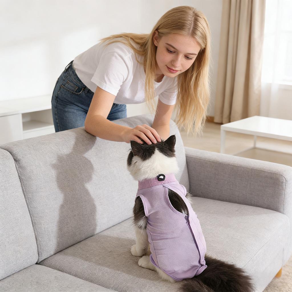 Katzen Postoperativer Erholungsanzug: Sommer Leichtgewicht - Lick Elastisch Atmungsaktiv Haustierkleidung Für Katzen & Kleine Hunde (Ideal zum Abstillen)