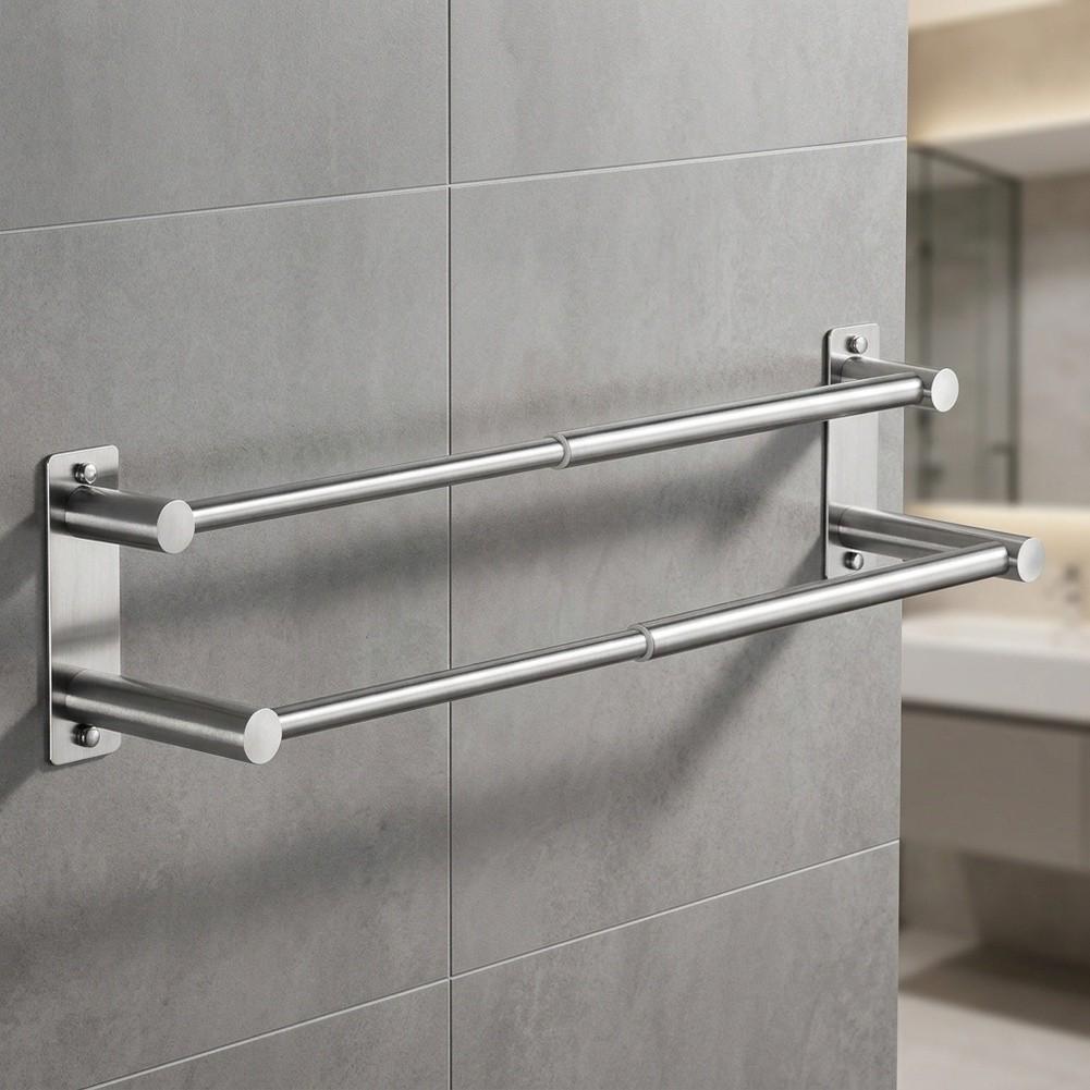 Brushed Nickel Stainless Steel Double Towel Bar Built for Durability and Functional Design In Compact Bathrooms and Small Spaces
