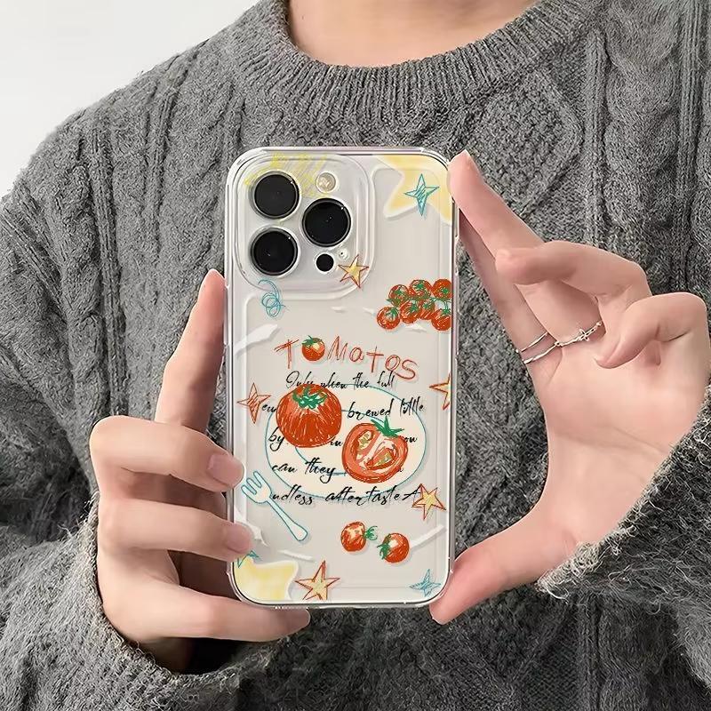 Graffiti Tomato Transparent Phone Case For Samsung Galaxy S26 S24 S25 S23 Ultra S22 S21 S20 Plus FE A50 A71 A72 Soft TPU Cover