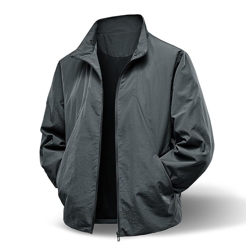 Mens Lightweight Windbreaker Jacket With Stand Collar Hooded Outdoor Running Cycling Casual Sport Coat