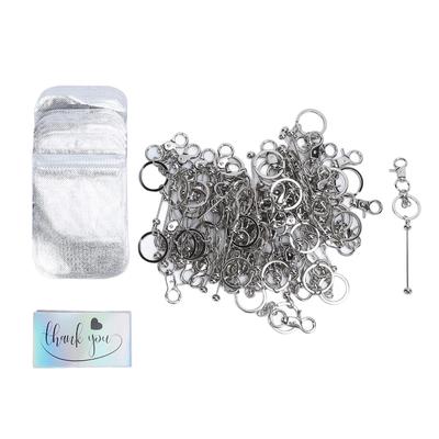 120 Pcs Set Silver Blank Beadable Keychain Bars with Thank You Cards and Resealable Pouch Bags