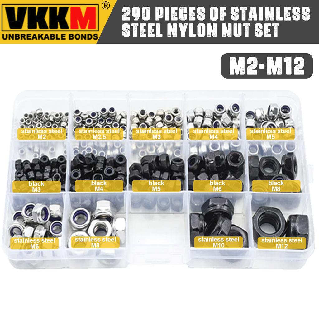 290 Pieces of Stainless Steel Nylon Nut Set