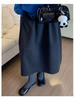 Deep Gray Women's Wool Blend Half-Skirt, Elastic Waist, Slimming Korean Mid-Length Umbrella Style for Autumn/Winter 2025