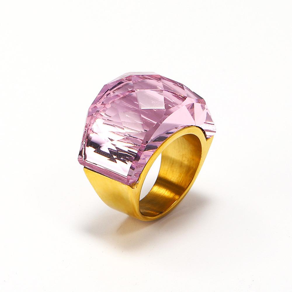 Titanium Steel Bold Gradient Ring Semi-Transparent Multi-Color Zircon Jewelry Edgy Stackable Everyday Accessories