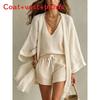 Summer Casual Set For Women With Sleeveless Cardigan And Shorts Made Of Cotton Linen For Relaxed Wear