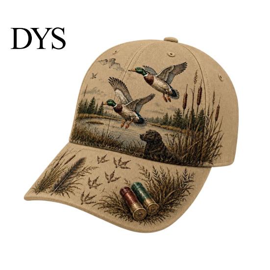 American Outdoor Style Headwear Vintage Hunting Baseball Cap, Duck Dog Pattern Hat, Breathable Moisture Casual Camping Sun Hat Wicking Adjustable Cap