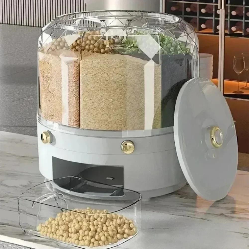 Rotating Cereal Dispenser Household Kitchen Food Sealed Dry Cereal Grain Bucket Dispenser Moisture-proof Container Storage Box