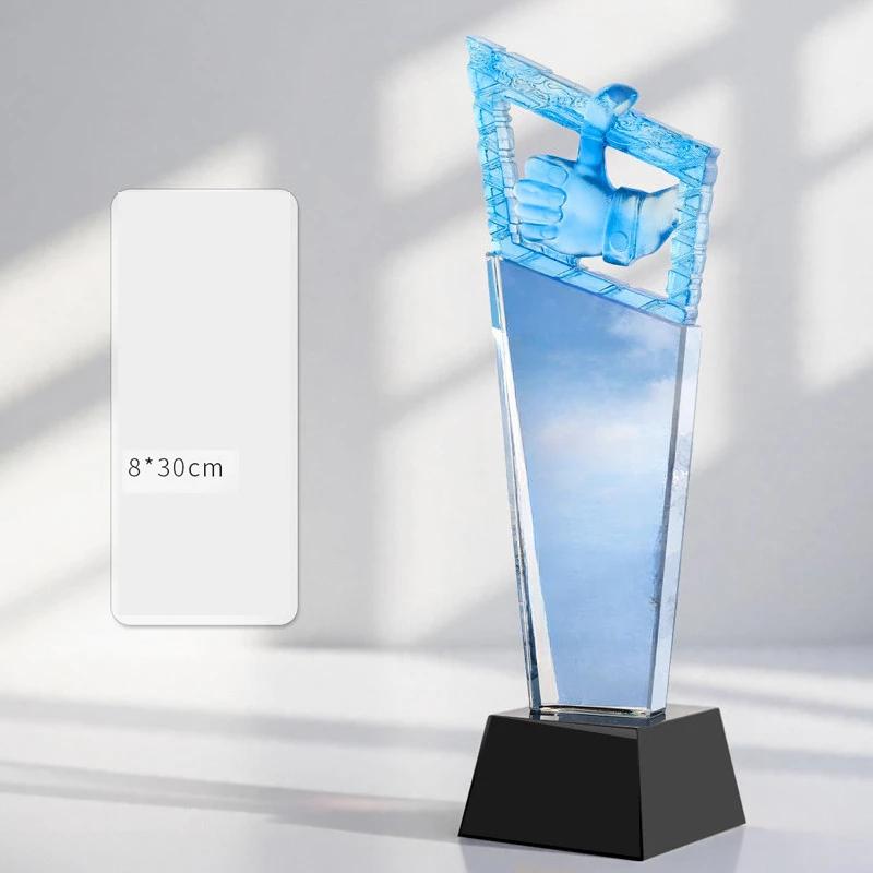 Customized Thumb Shape Crystal Trophy, Excellent Staff Annual Meeting Awards, Home Decoration, Color Printing Carving Medal, 1Pc