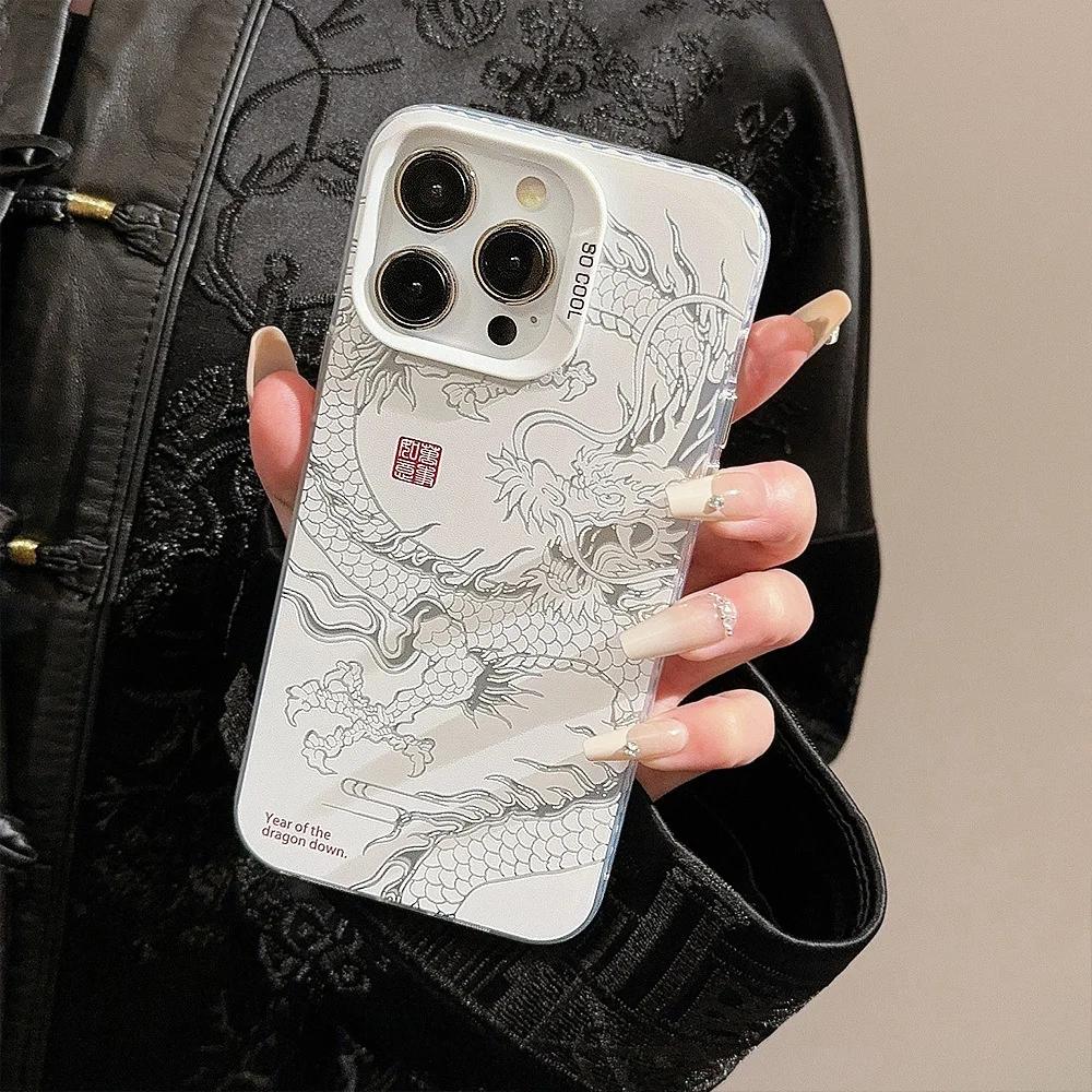 Nuova Lussuosa Custodia per Telefono con Drago Cinese Miti e Leggende Orientali Laser per iPhone 11 12 13 14 Pro Max 15 Plus Copertura 3D Totem Anti-caduta